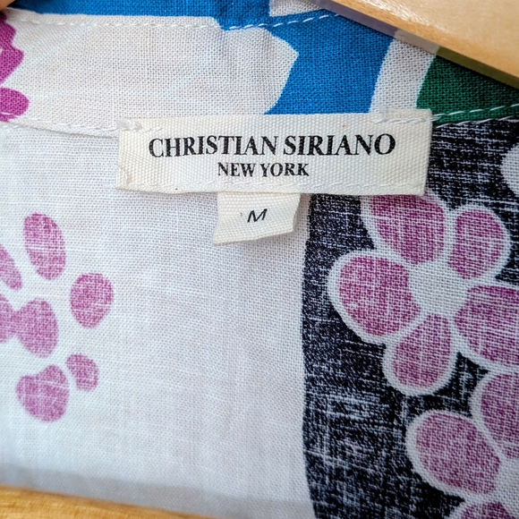 Christian Siriano New York Floral Tie-Front Blouse Linen Blend Medium #56 - Picture 4 of 5